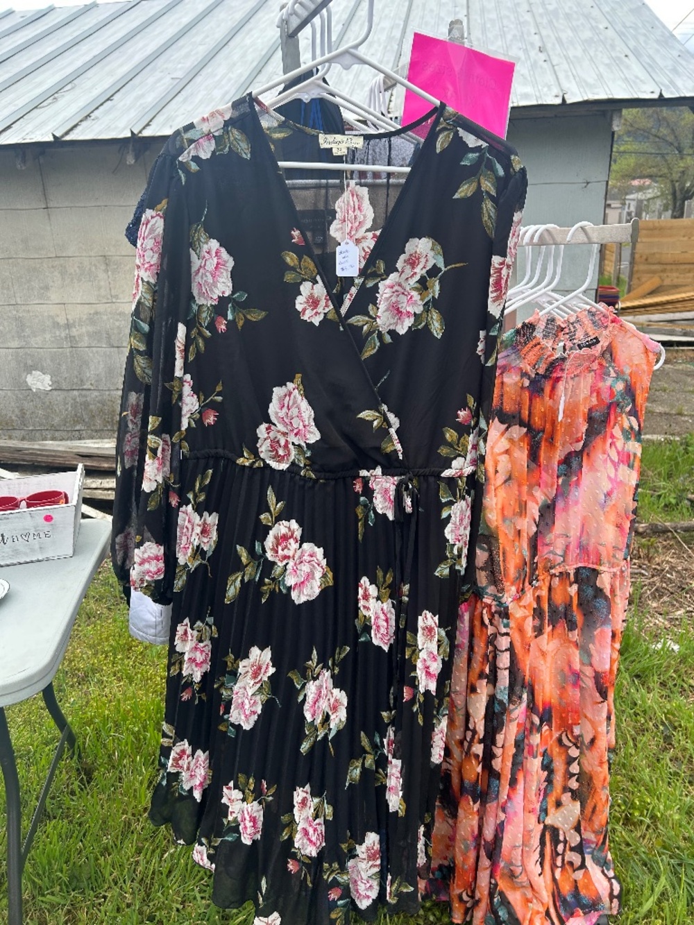 Black Dress with Pink Roses